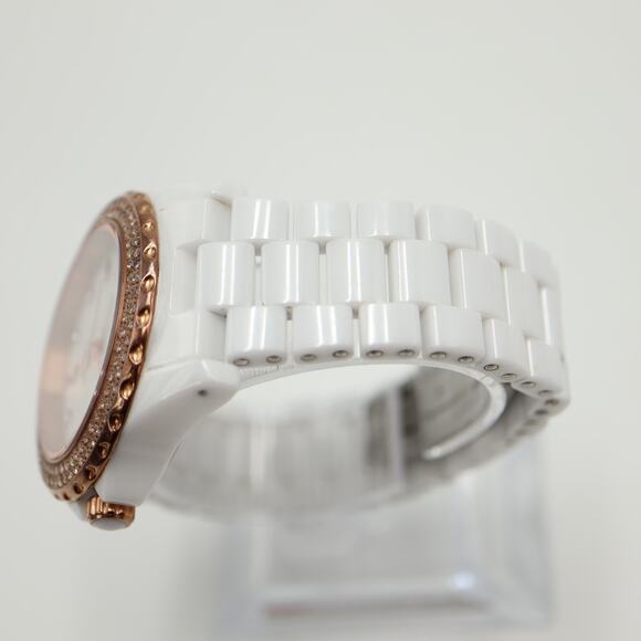 Oniss Paris White Ceramic MOP Day Date Watch 38mm Sapphire Crystal w New Battery - Picture 11 of 14